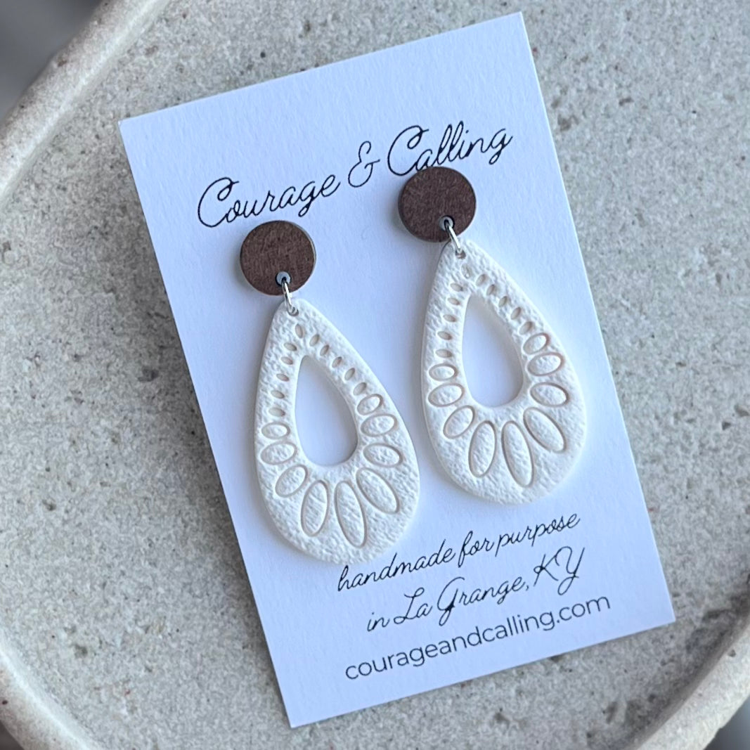 Embossed Leather Teardrop Dangles