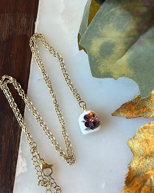 Mini Arch Necklace in Poppy Bouquet