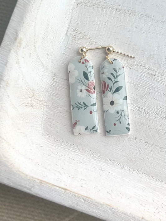 Denim Floral Print Skinny Arch Dangles