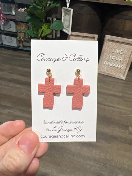 Chunky Cross Dangles in Leather Mauve