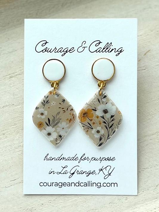 Yellow Wildflower Print Dangles