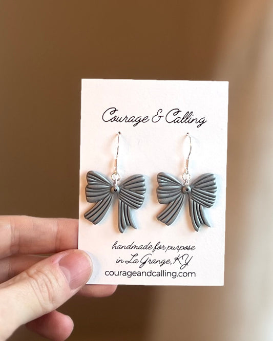 Silver Striped Bow Dangles