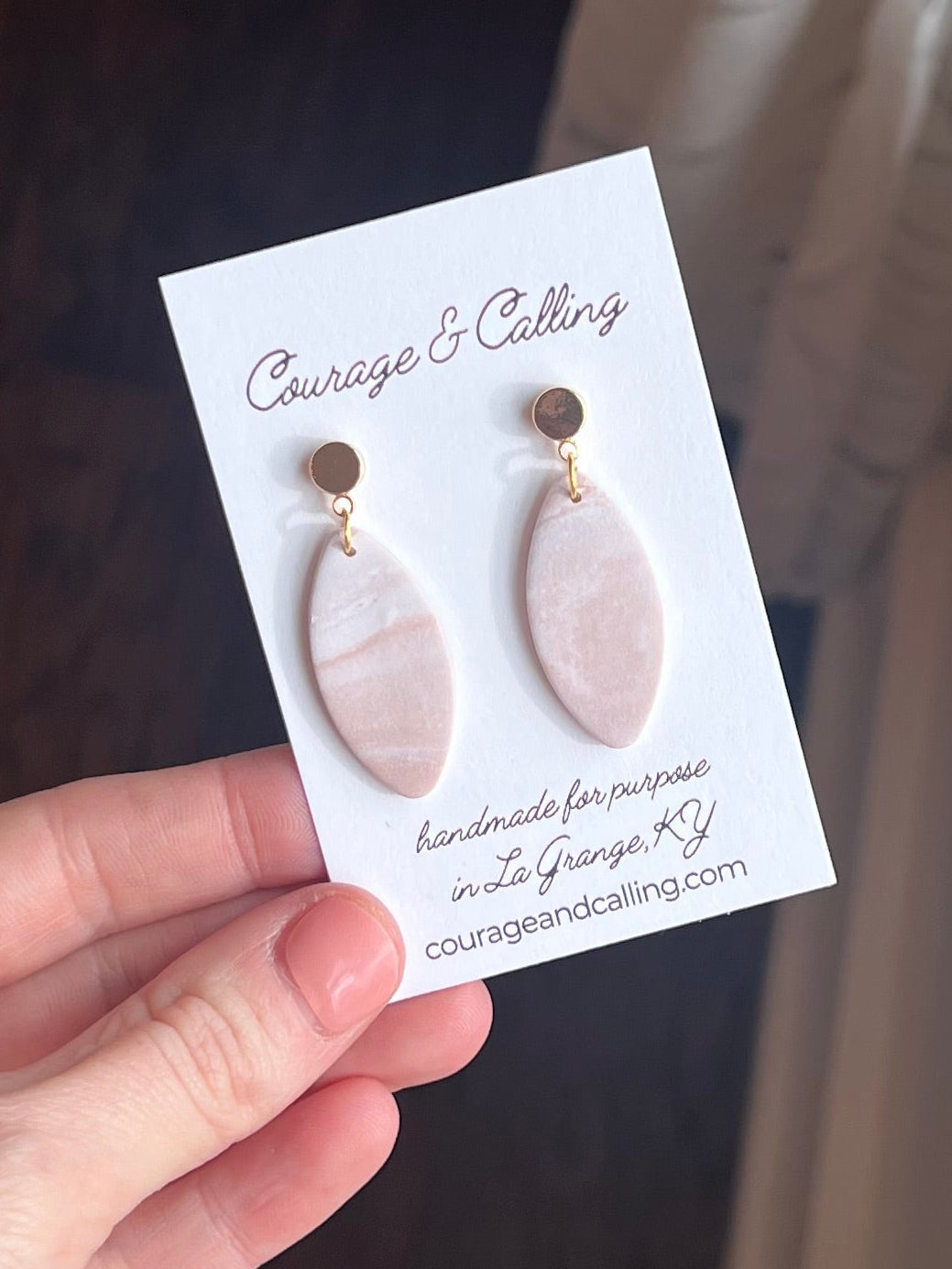 Marble Drop Dangles in Almond Rose