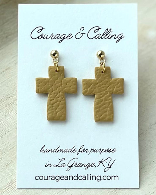 Chunky Cross Dangles in Leather Mustard