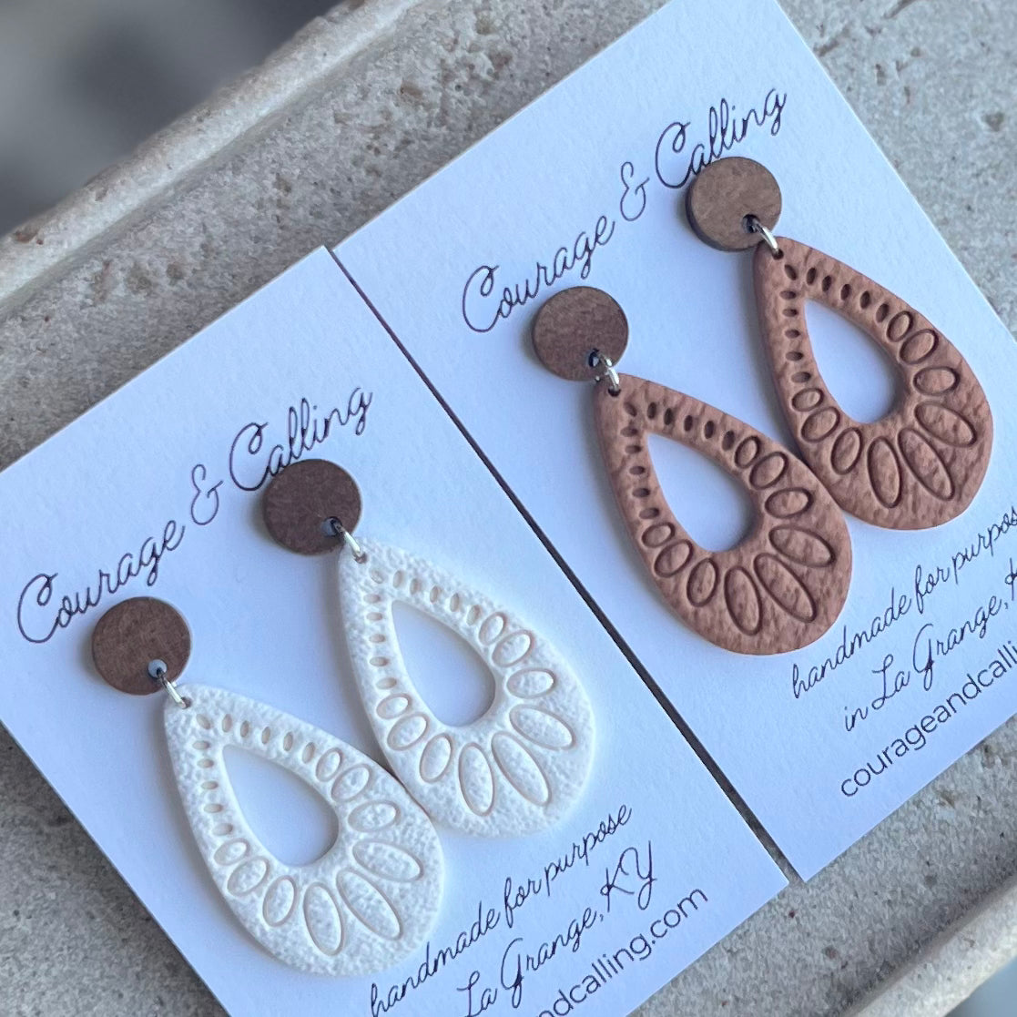 Embossed Leather Teardrop Dangles