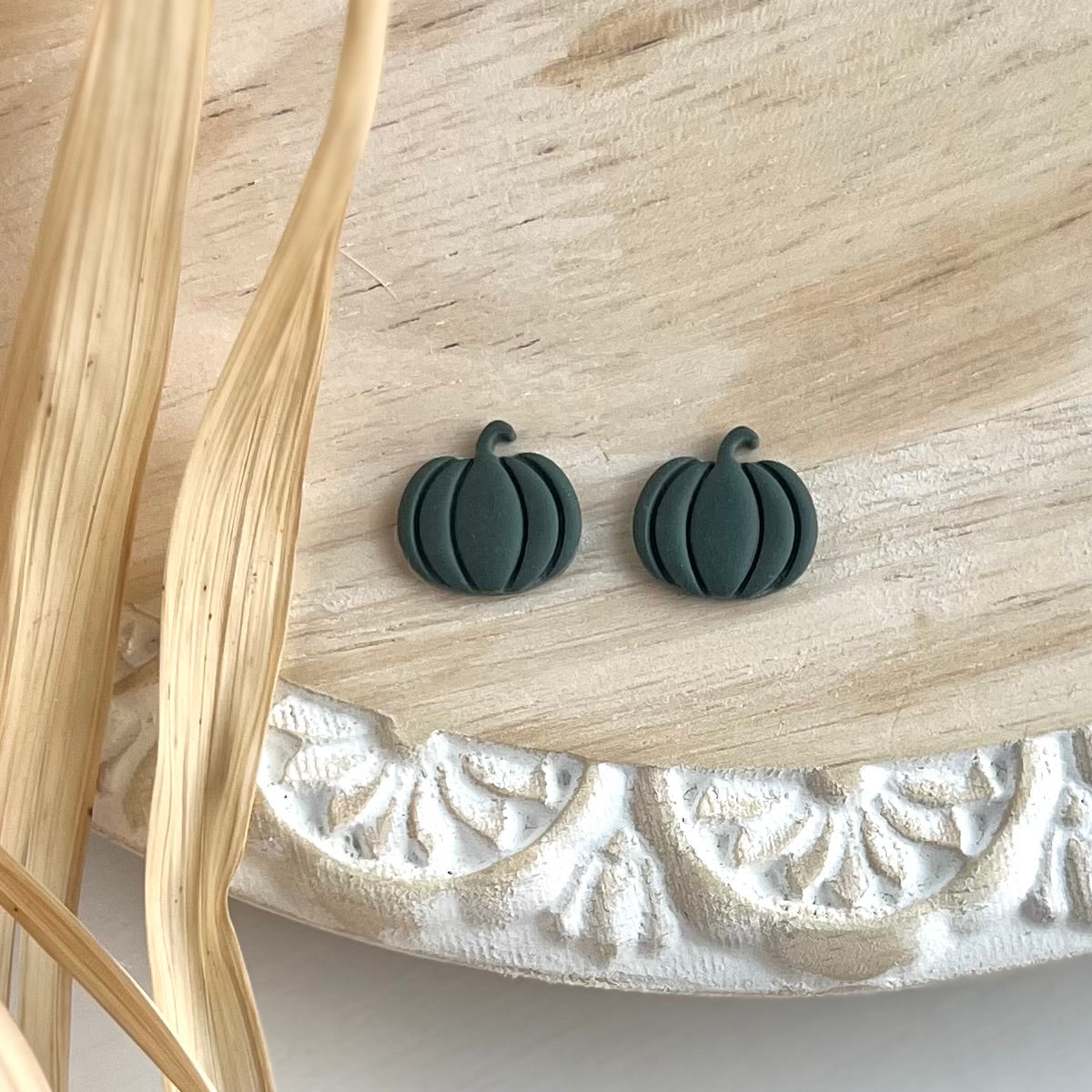 Dark Sage Pumpkin Studs