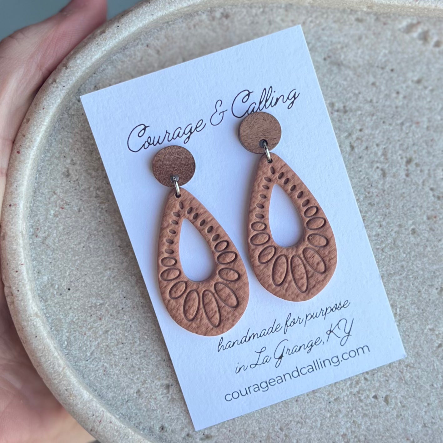 Embossed Leather Teardrop Dangles