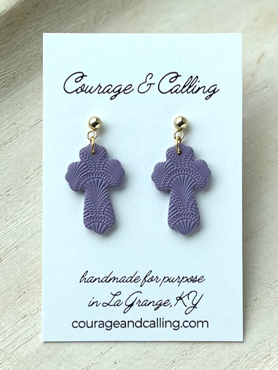 Scallop Cross Dangles in Violet