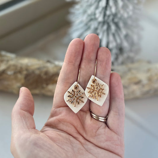 Antique Snowflake Hoops in Gold