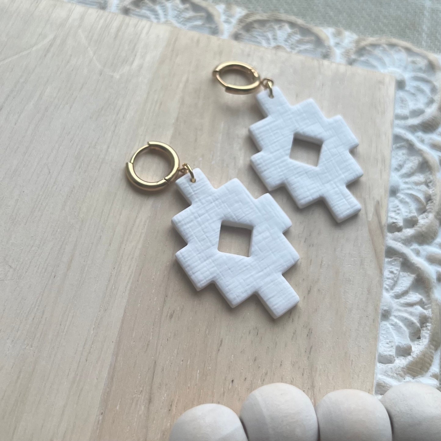 Aztec Dangles in White Linen