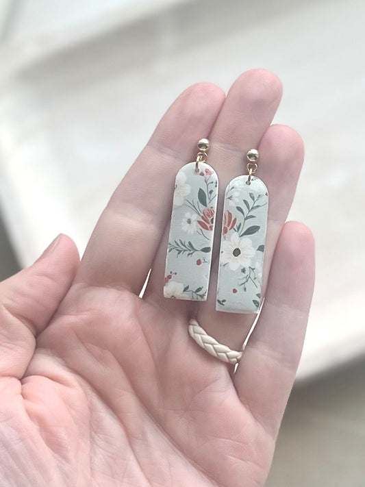 Denim Floral Print Skinny Arch Dangles