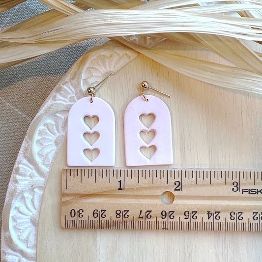 Trinity Heart Dangles in Barely Pink