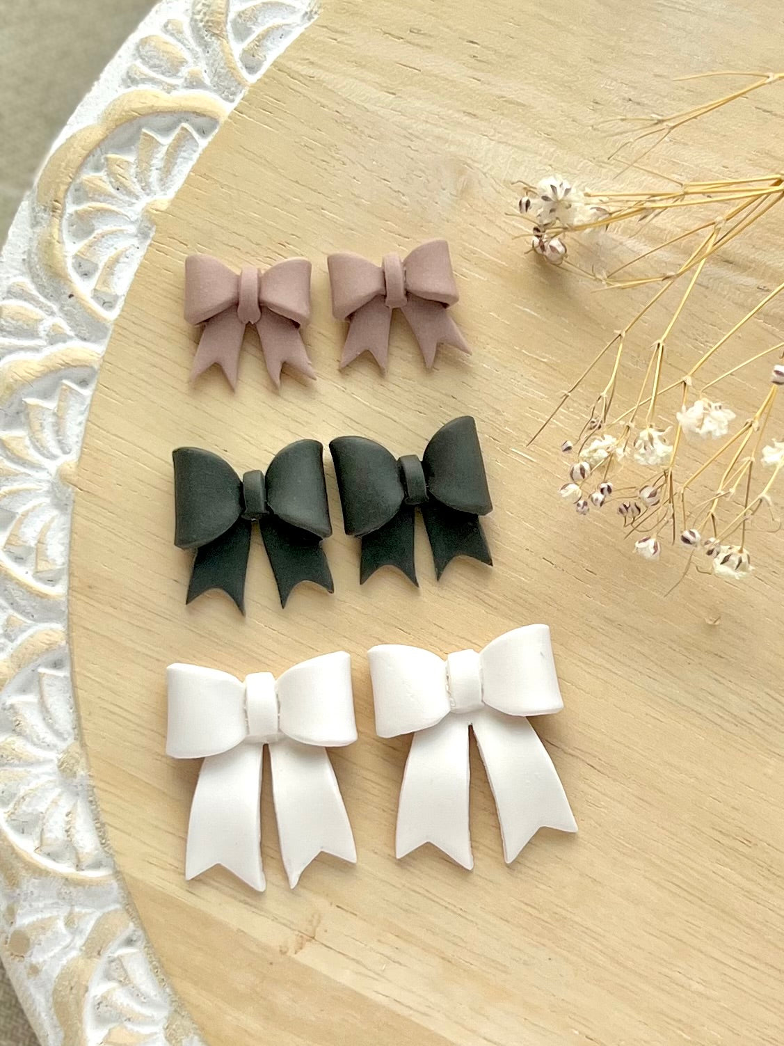 Medium Ribbon Bow Studs in Stormy Teal