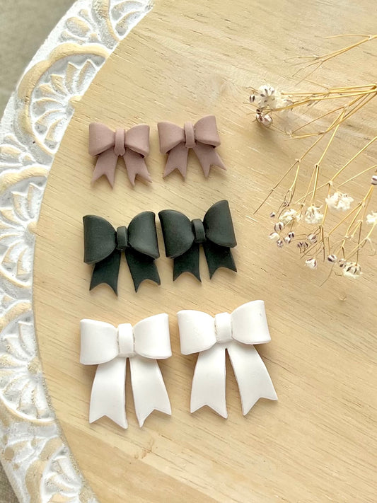 Mini Ribbon Bow Studs in Almond Rose