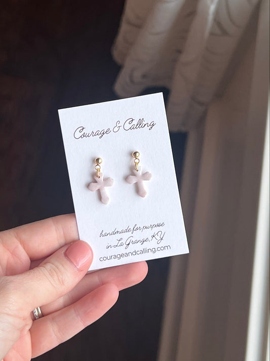 Cross Dangles in Almond Rose