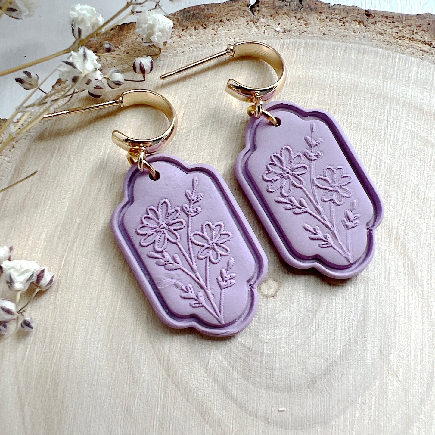 Purple Floral Emboss Dangles