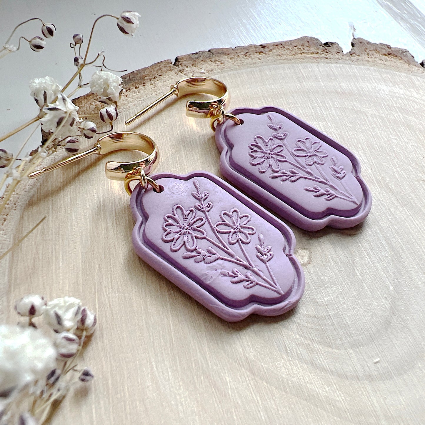 Purple Floral Emboss Dangles