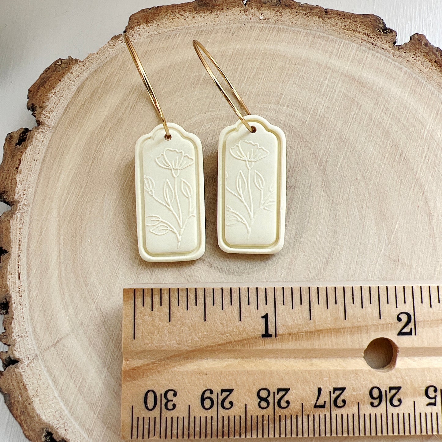 Yellow Floral Emboss Hoops