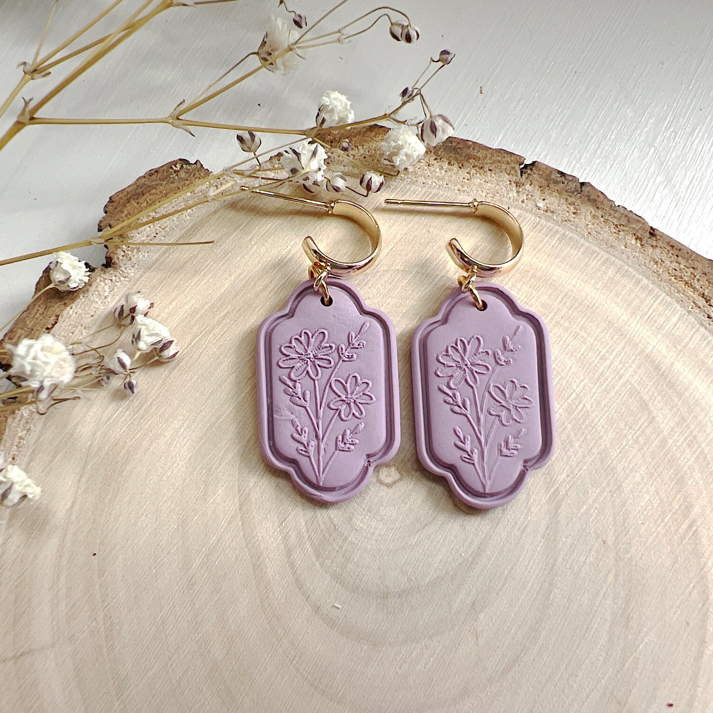 Purple Floral Emboss Dangles