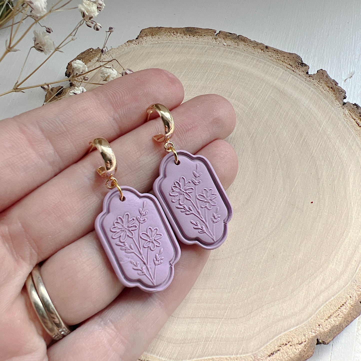 Purple Floral Emboss Dangles