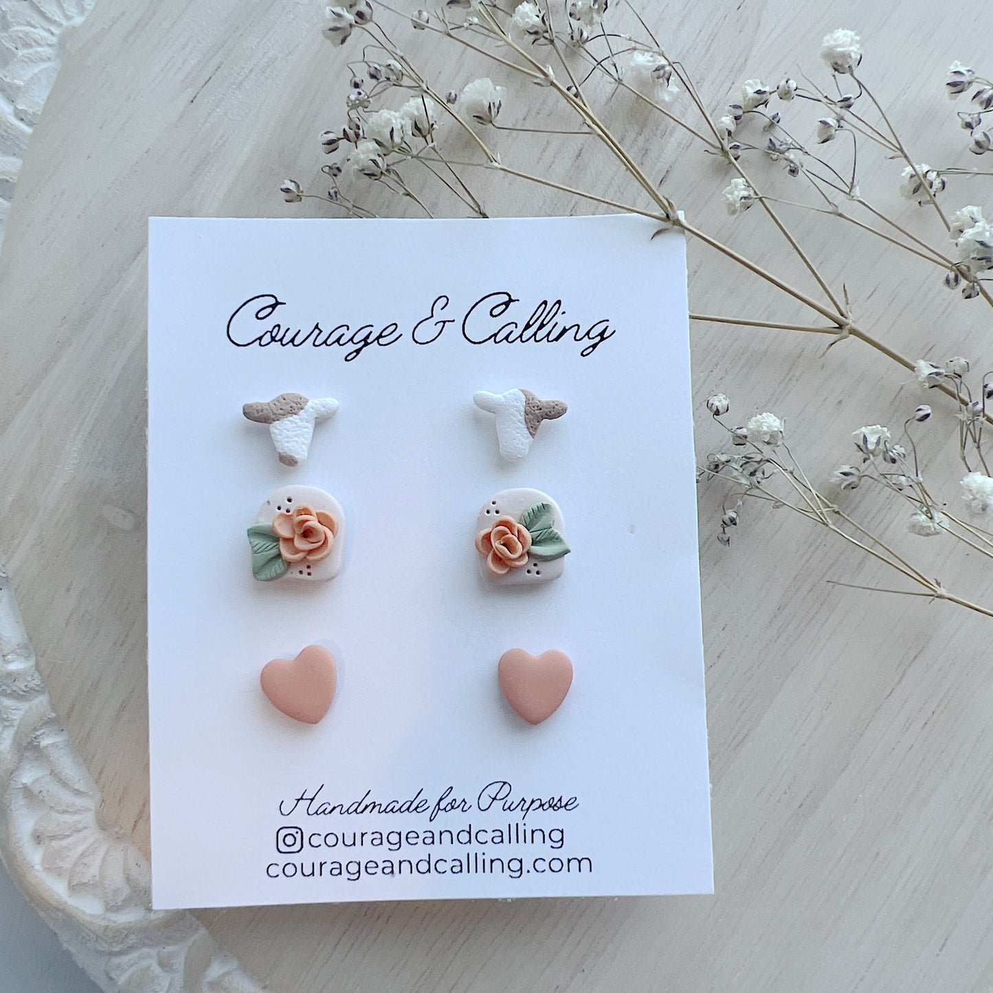 MINI Cow & Peach Rose Stud Pack