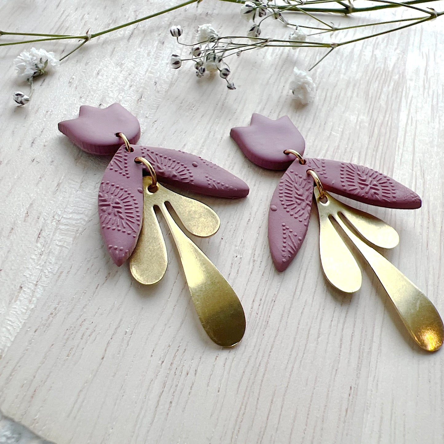 Tulip Textured Dangles in Rosey