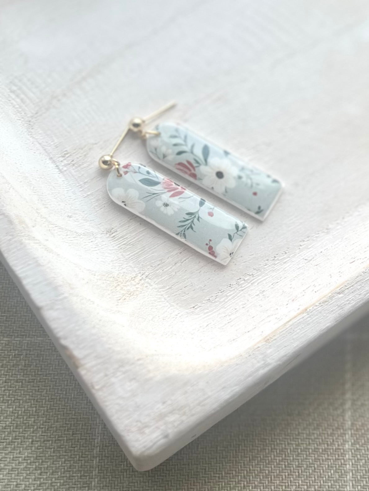 Denim Floral Print Skinny Arch Dangles