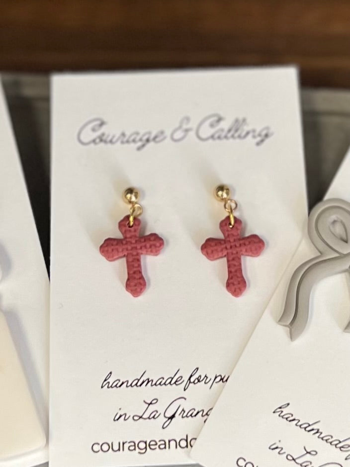 Knitted Cross Dangles in Mauve
