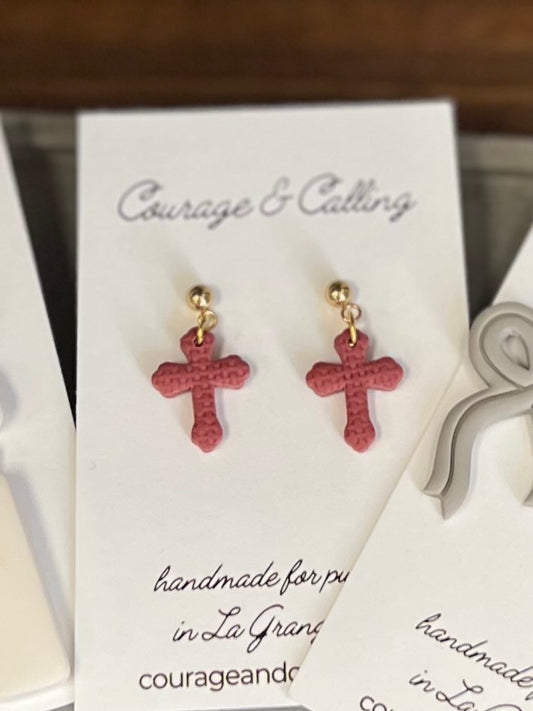 Knitted Cross Dangles in Mauve