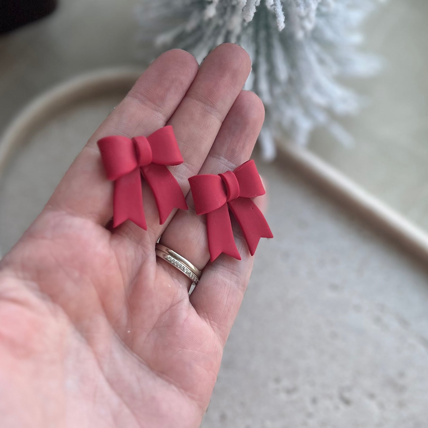 Red Bow Statement Studs