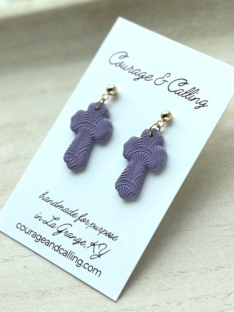 Scallop Cross Dangles in Violet