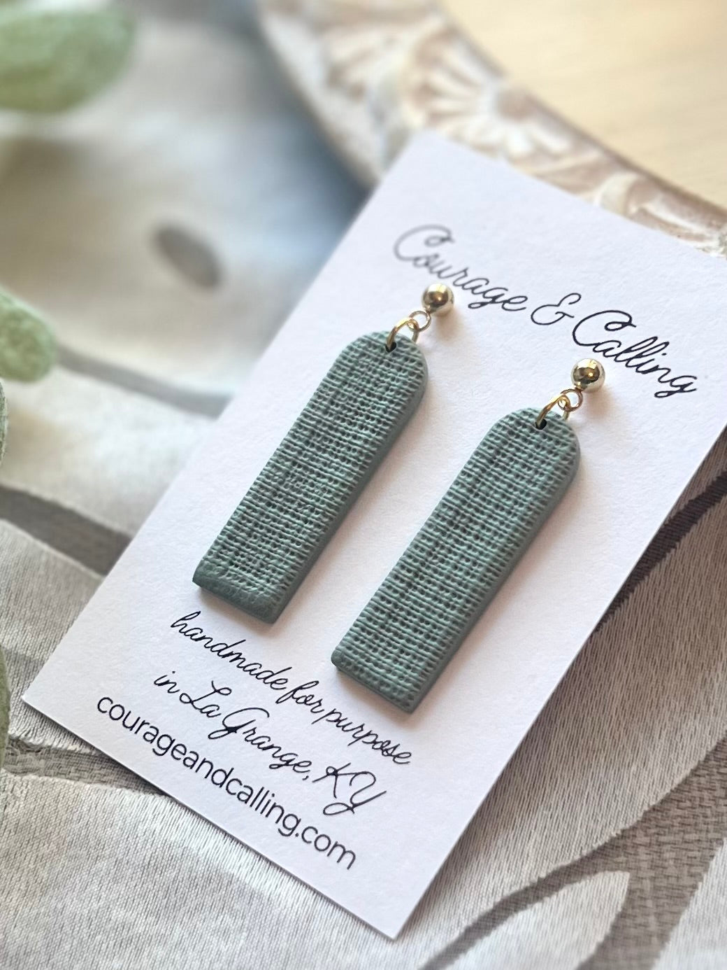 Moss Linen Skinny Arch Dangles