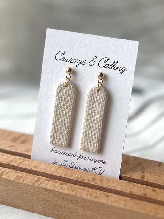 Tan Linen Skinny Arch Dangles