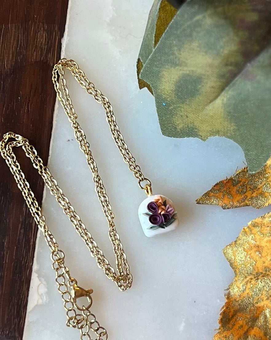 Mini Arch Necklace in Poppy Bouquet