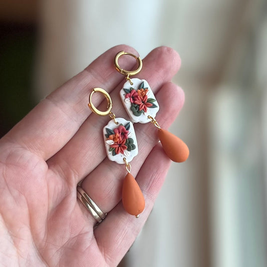 Fall Harvest Floral Huggie Dangles