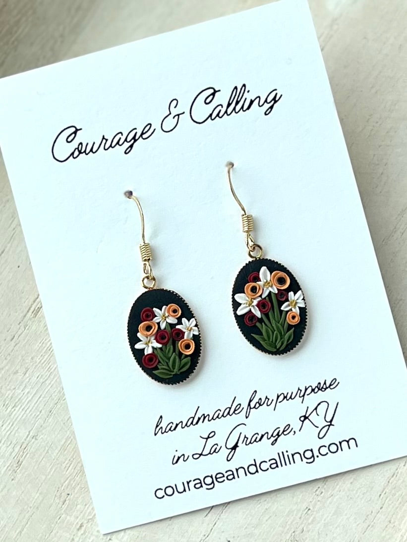 Oval Frame Poppy Dangles