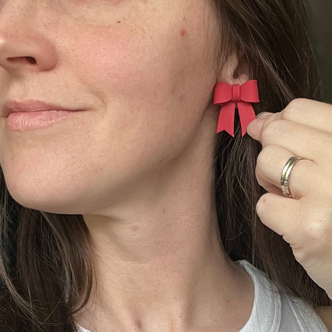 Red Bow Statement Studs