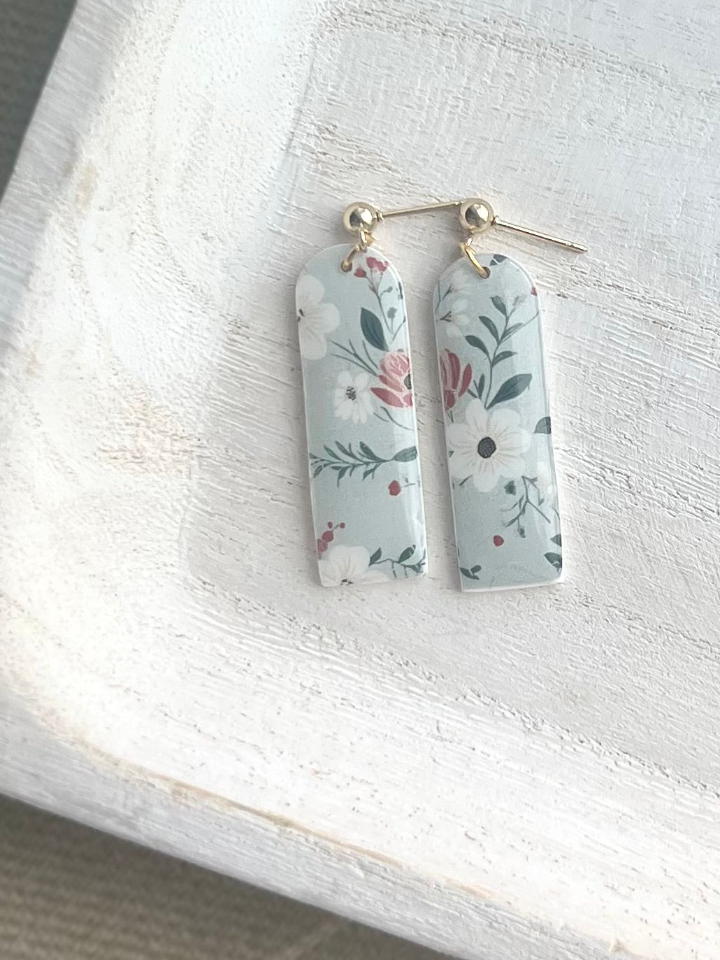Denim Floral Print Skinny Arch Dangles