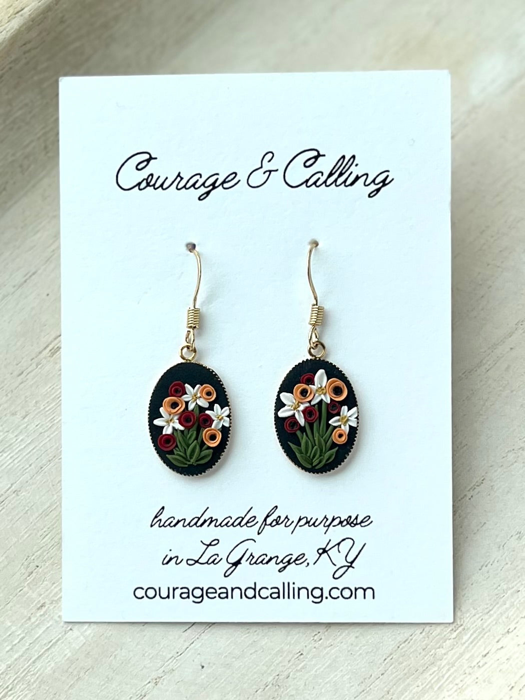 Oval Frame Poppy Dangles