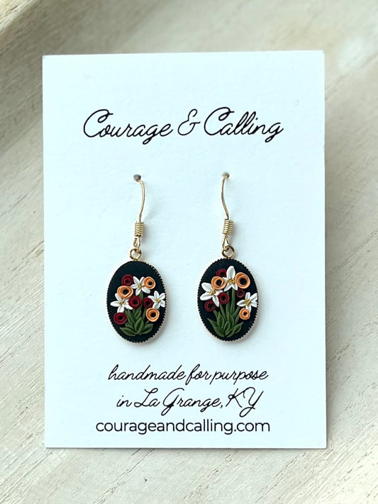 Oval Frame Poppy Dangles