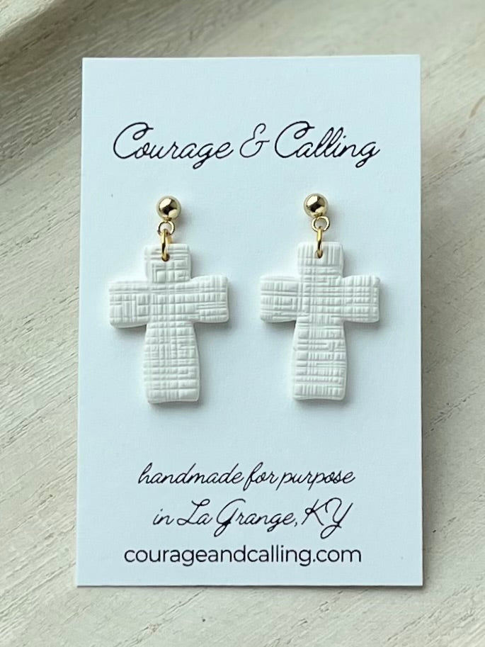 Chunky Cross Dangles in White Linen