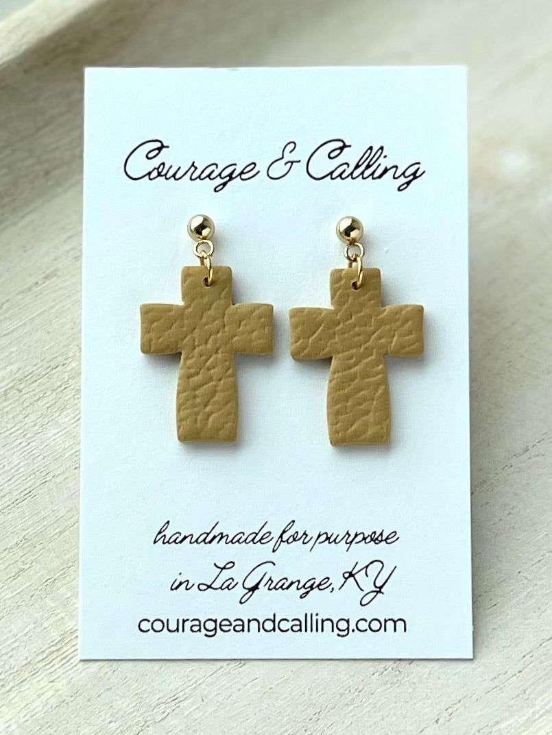 Chunky Cross Dangles in Leather Mustard