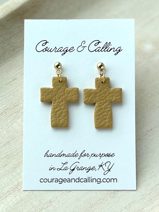 Chunky Cross Dangles in Leather Mustard