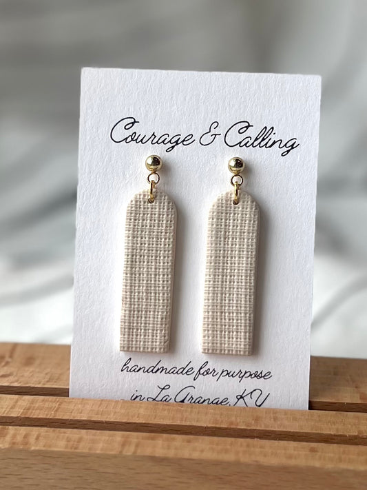Tan Linen Skinny Arch Dangles