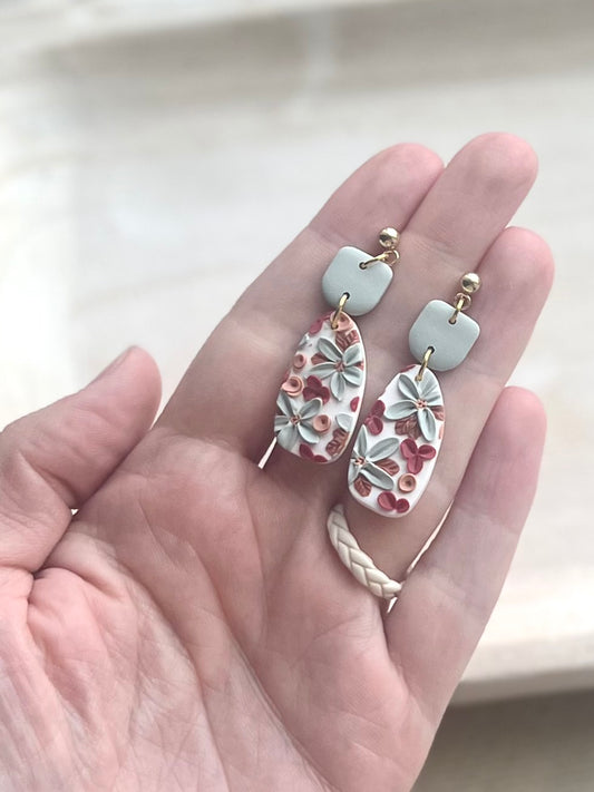 Denim Floral Slab Dangles