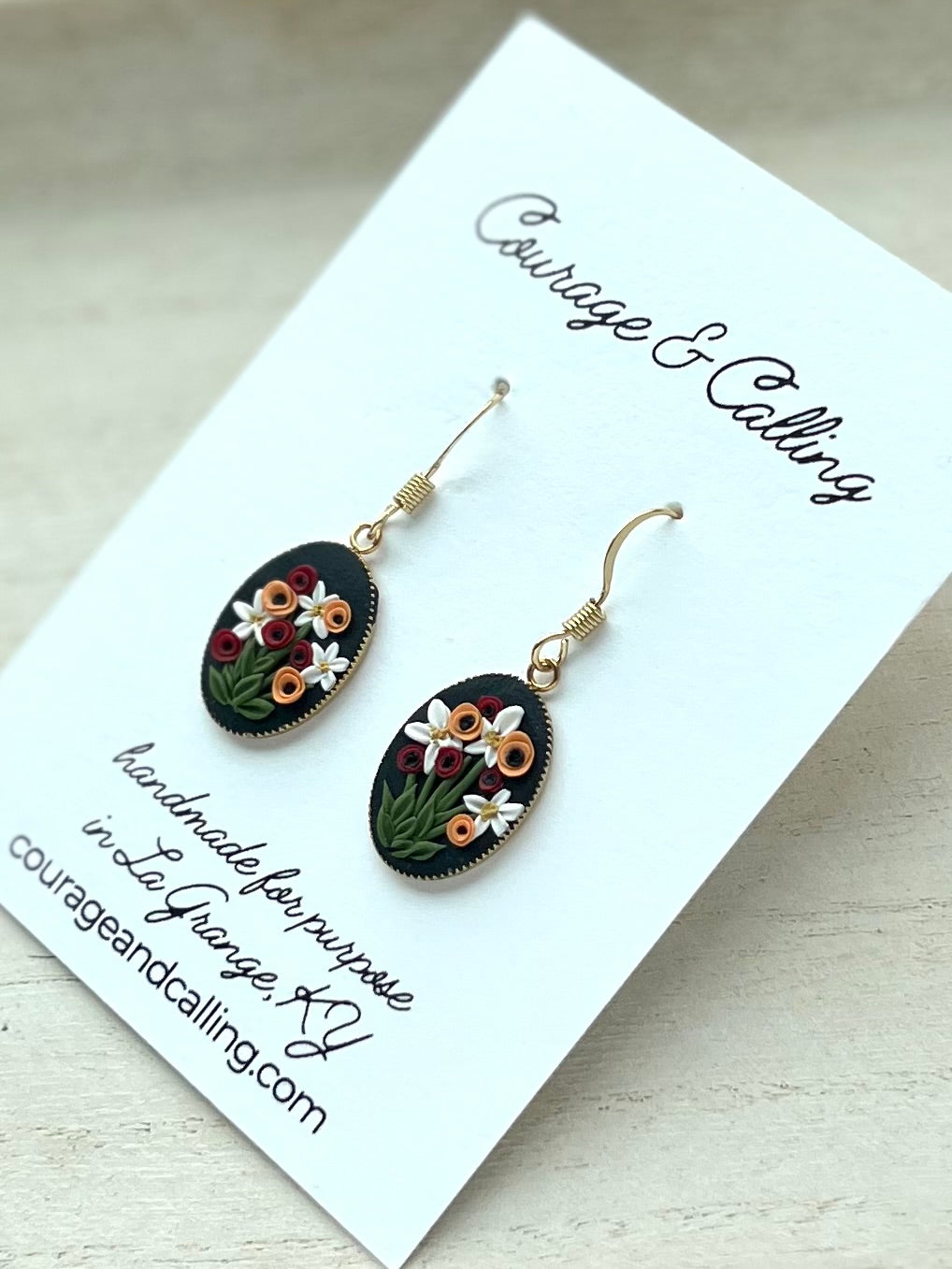 Oval Frame Poppy Dangles