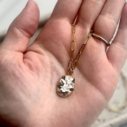 White Dahlia Frame Necklace