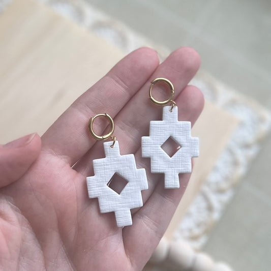 Aztec Dangles in White Linen