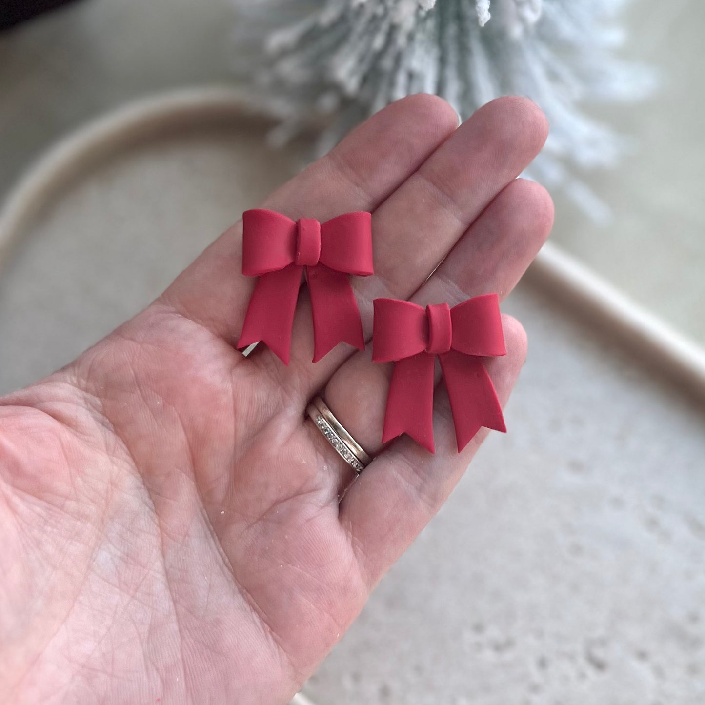 Red Bow Statement Studs