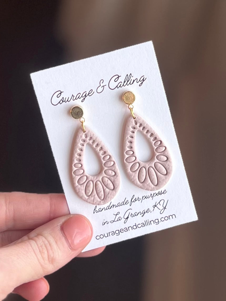 Embossed Loop Dangles in Almond Rose